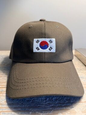 Cap Korea Flag Embroidery Seoul Baseball Hat Cap ~ Olive Green ~ Adjustable
